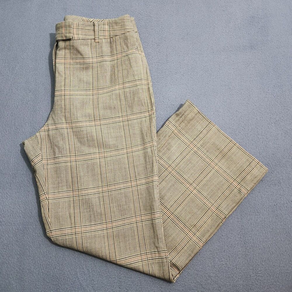 Brooks Brothers 346 Women 6 Tan Plaid Wool Blend Stretch Straight Leg Dress Pant